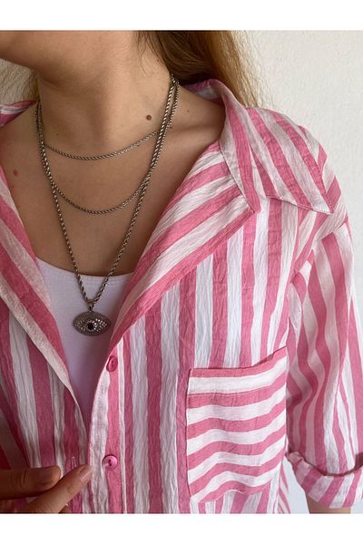 mirabella Übergroßes Sommerhemd für Damen, rosa gestreiftes Hemd