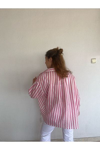 mirabella Übergroßes Sommerhemd für Damen, rosa gestreiftes Hemd