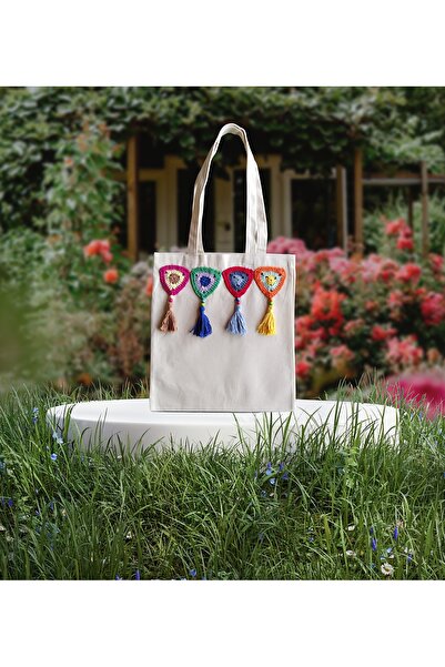 bagyard Kanvas Pamuk Kumaş El Yapımı Örgü  Mini Tılsım Motifli Kadın Omuz Pla...