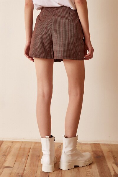 Fiore Viola KADIN (ETEK ŞORT) FIRFIRLI YANDAN FERMUARLI PENSLİ EKOSE KUMAŞ