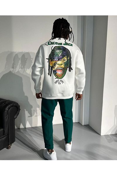 Baxia Hanorac oversize cu gât crew cu imprimeu cactus jack, unisex