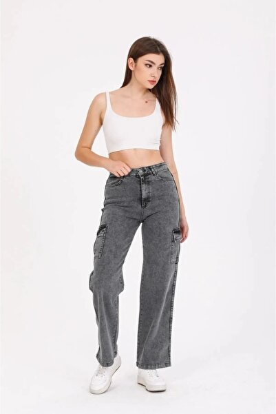 Lixera Havai Antracit Snow Wash Extra Visok struk Sa likrom Kargo džep Palazz...