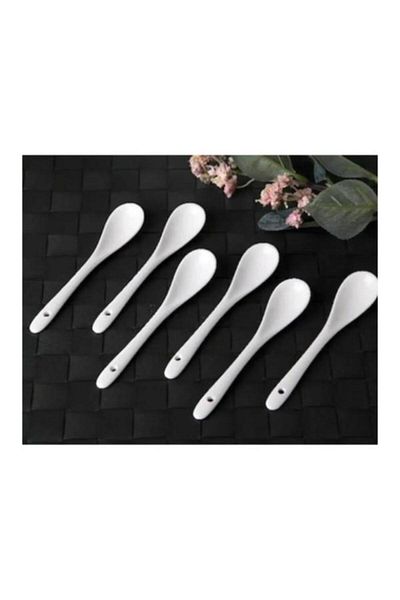 PANJI Porcelain Spoon Set of 6 - Tea and Coffee Sugar Spoon Set