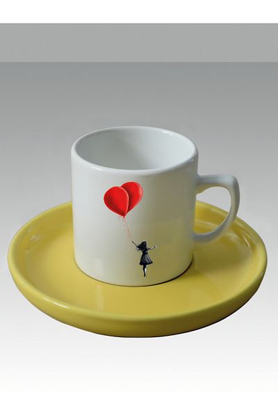 lili hediyelik Girl with Balloons Printed Turkish Coffee Cup - Gift Coffee Cups Mug Cup