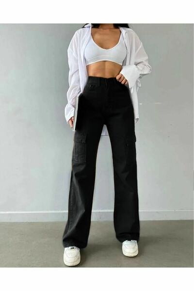 Lixera Blugi Palazzo negri din Lycra cu talie foarte înaltă - picior lat și b...