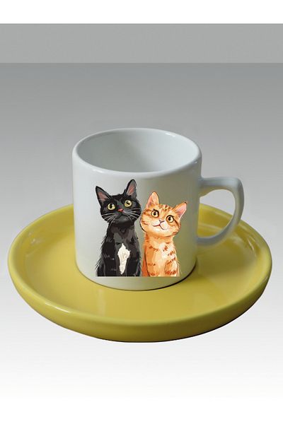 lili hediyelik Cute Cats Printed Turkish Coffee Cup - Gift Coffee Cups Mug Cup
