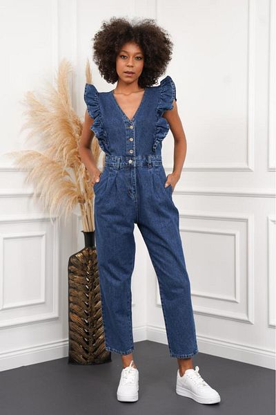 ZAROLİ Salopetă de damă din denim cu detaliu cu volane - Mucegai pentru mama fără mâneci