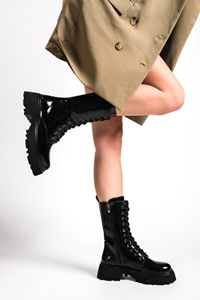 Capone Outfitters Γυναικείες μπότες με στρογγυλή σόλα με κορδόνια με φερμουάρ