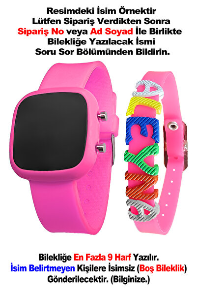 tutkanstore Dijital Çocuk Kol Saati İsme Özel Hediye Bileklik Kombine Pembe K...