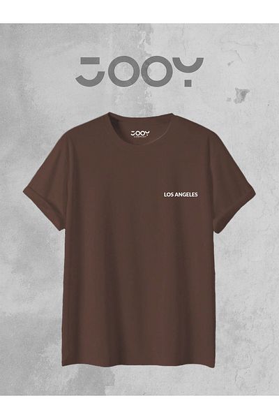 Jooy Company Μπλουζάκι Los Angeles Printed Wide Fit Oversize καφέ μπλουζάκι