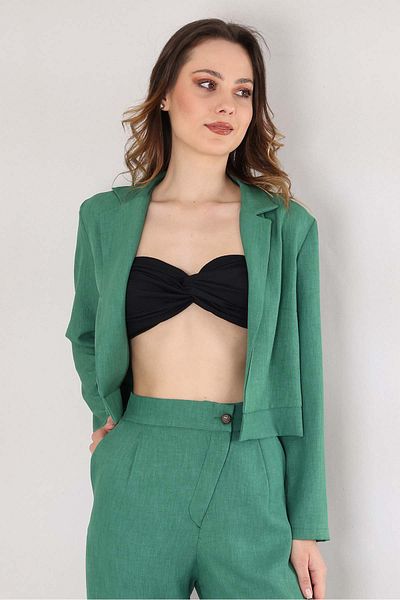 Fashion Showcase Jachetă Blazer pentru femei Crop Linen Summer - Verde