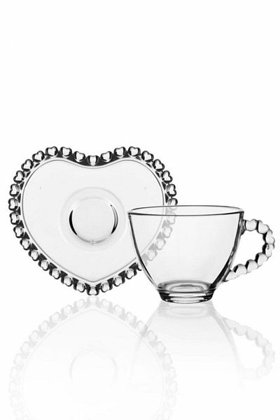 ALBETTO Single Person Luxury Glass Turkish Coffee Cup with Bead Heart Motif