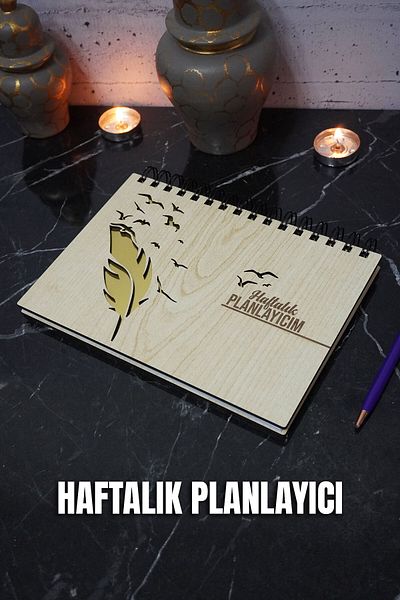 markcat Σχεδιασμός με πούπουλα Ξύλινο Σημειωματάριο - Ατελείωτο Ατζέντα - Weekly Planner (PLANNER NOTEBOOK) A5