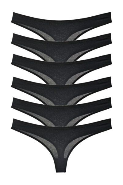 Suvida Kadın Pamuklu String Külot 6'lı Paket Siyah