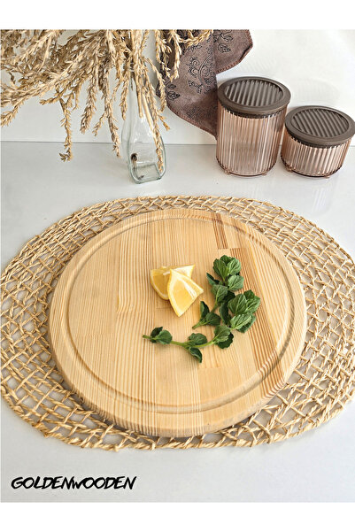 GOLDENWOODEN طبق تقديم خشبي طبيعي دائري (صنوبر أبيض) (القطر: 30 سم)