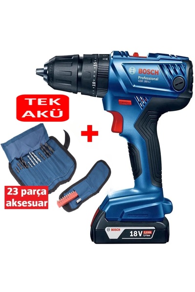 Bosch Darbeli Matkap Şarjlı Matkap (Tek Akülü) Akülü Vidalama + Bosch 23 Parça Delme ve Vidalama Ucu
