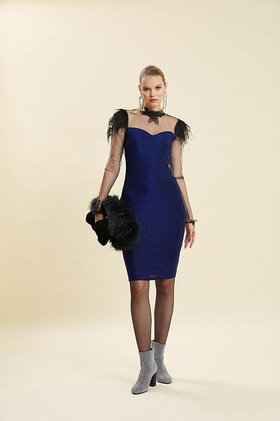 VERDA Feather And Lace Guipure Evening Dress