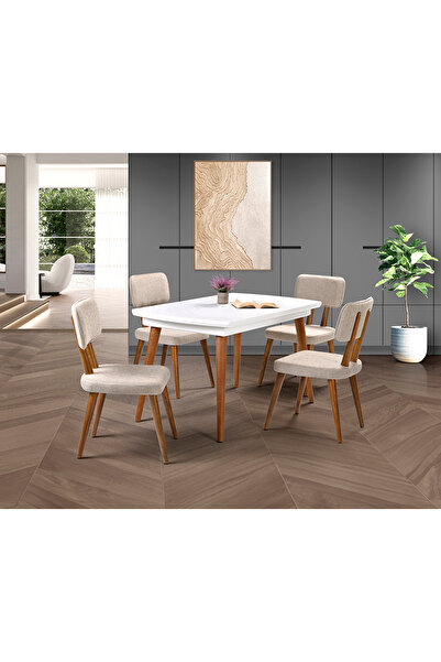 Mobilya Dükkanım Milano Beyaz Masa & Derin Sandalye Takımı HDR1228 - MD
