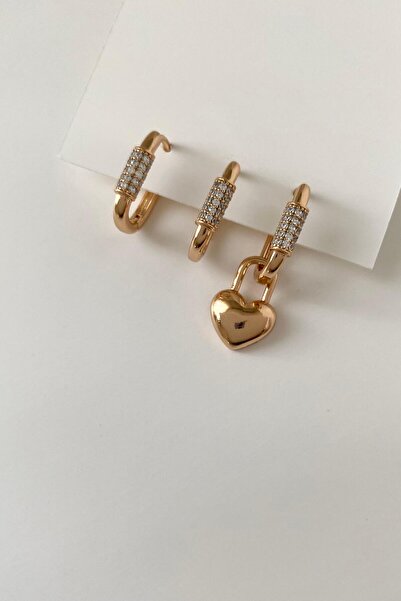 SilverStone Zirkon Taşlı Kalpli Xuping Üçlü Küpe Seti