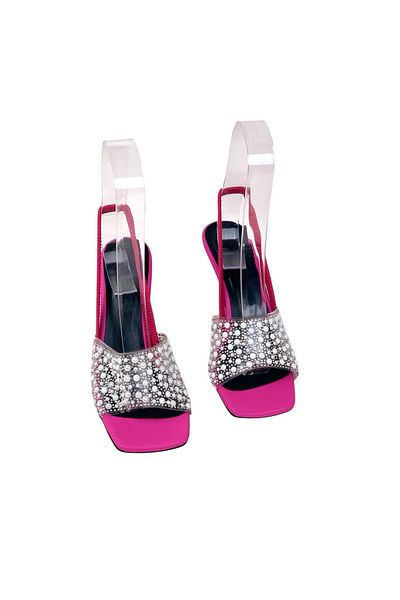 bescobel Women's Peçya Fuchsia Stone Detailed Elastic Thin Heel Slippers 8Cm 807