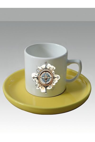 lili hediyelik Compass Printed Turkish Coffee Cup - Gift Ceramic Mug
