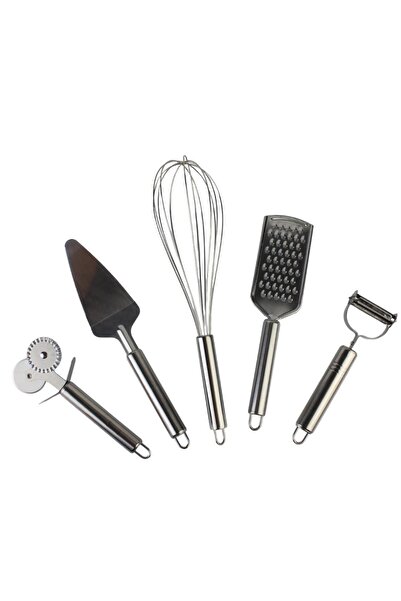 ALBETTO 5 Pieces Stainless Steel Kitchen Set Whisk, Grater, Pizza Cutter Spatula