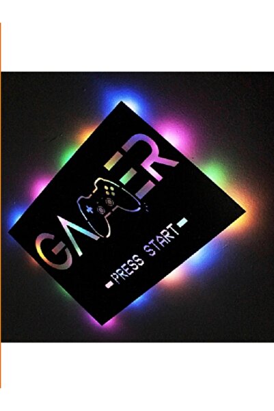 10kdekor Gamer Desenli Lazer Kesim Renkli Ledli Tablo