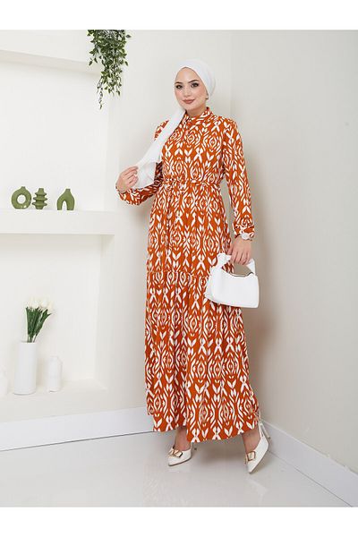 VOLT CLOTHİNG Rochie de damă cu model cu guler cămașă cu talie adunată cu hijab