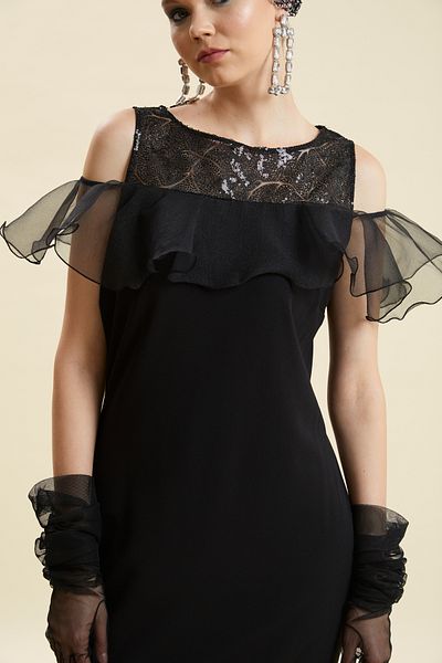 VERDA Off Shoulder Tulle and Sequin Detailed Evening Dress