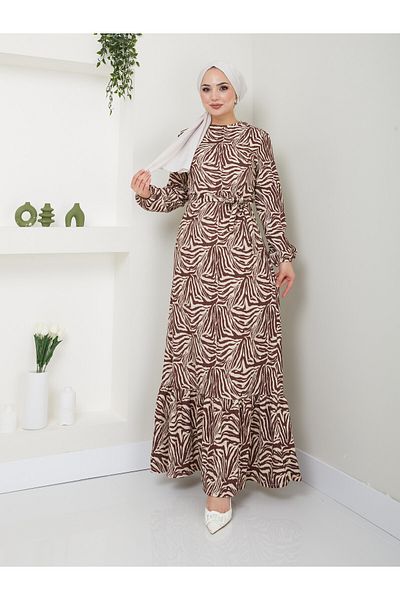 VOLT CLOTHİNG Hijab-Kleid mit ethnischem Muster und Gürtel für Damen