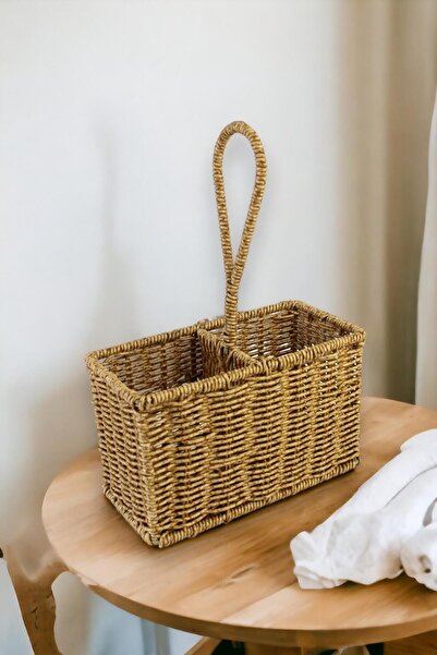 ALBETTO Rattan Plastik Kaşıklık Kepçe 2 Bölmeli Krem