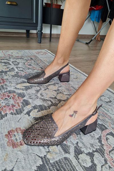 Topukla Footwear 036 8080 Heeled Women's Thick Heeled Stone Detailed Open Back Evening Dress Shoes