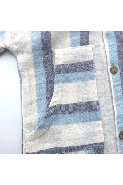 Miniworld William Hooded Line Patterned Front Buttoned Muslin Jumpsuit