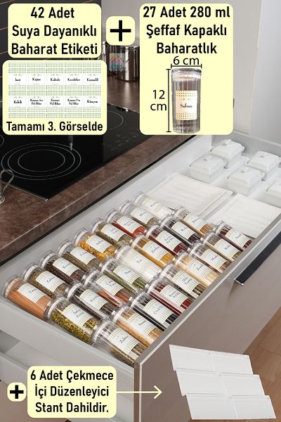 color house 27 Pieces 280 ml Glass Spice Dispenser Vacuum Borosilicate Jar and 6 Plexi Stand with Organizer Stoppers
