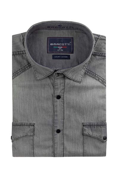 marufshop Men's Large Size 118-191 Suitable for Weight Interval Short Sleeve Lycra Flap Double Pocket Denim Shirt Gray
