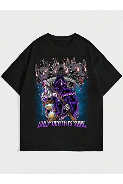 Jose Clothing Tricou oversize cu imprimeu negru din bumbac organic - maneca s...