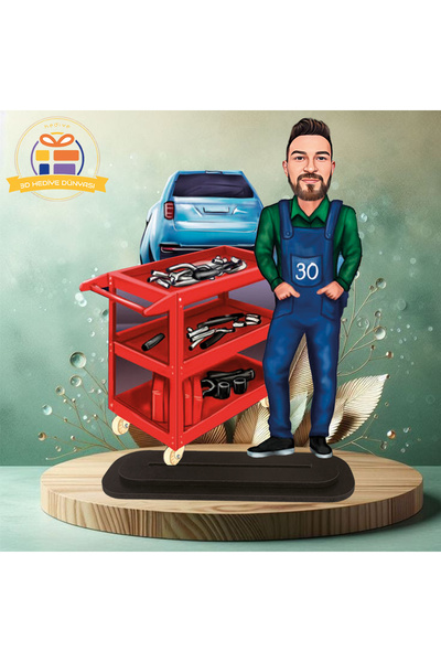 3D Hediye Dünyası oto tamir ustası  araba bakım servisi karikatürü biblo hedi...