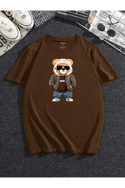 BEGRİFF Unisex Bruh Bear Patterned T-Shirt
