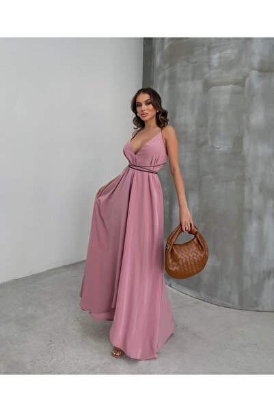NARKISS Dried Rose Leather Chiffon Dress - Cord Tie