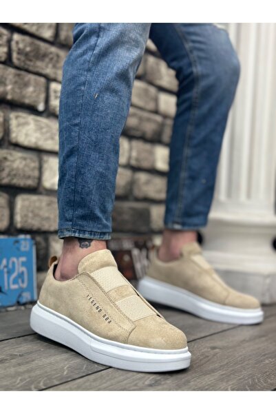 BOA BA0307 BOA Thick Suede High Sole Double Tape Cream Men's Shoes