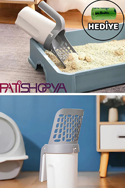 PATİSHOPYA Elekli Poşet Hazneli Kedi Kum Temizleme Küreği Kaka Poşeti Hediyel...