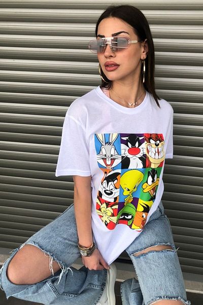 Revasser Bugs Bunny χαρακτήρες κινουμένων σχεδίων τυπωμένοι Oversize Λευκό