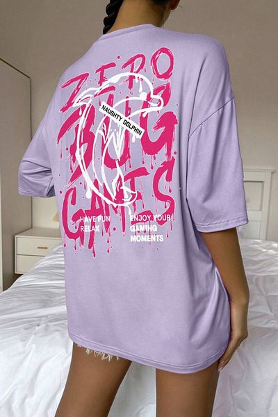 Revasser Unisex Lilac Crew Neck Games Printed Oversize