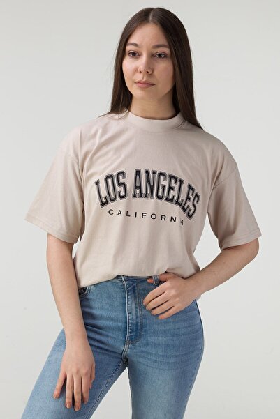 Revasser Damă Bej Los Angeles Imprimat Oversize