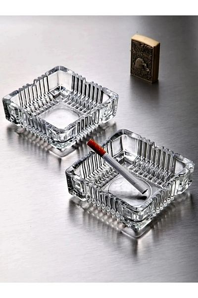Tanemce 1 Piece Glass Square Cut Ashtray - Ash Plate - Ash Tray