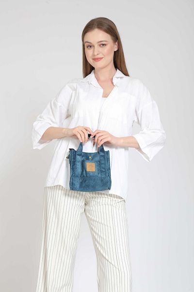 Street Bag Bera Woman - Geantă de umăr etnică boemă, dimensiune mică, albastru simplu, cadou de călătorie zilnică