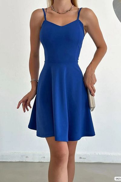 NARKISS Rochie evazată albastră Saks - Detaliu la spate