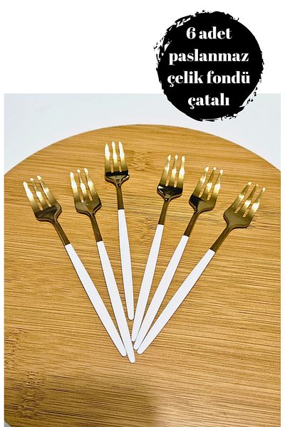 BRE HOME 6 pcs gold white stainless steel fondue fork lemon fork mini size 14 cm