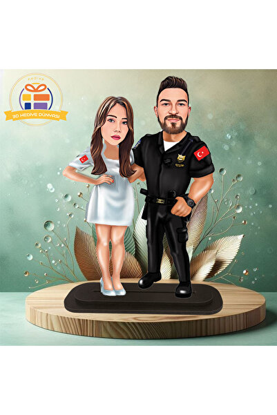 3D Hediye Dünyası Polis ve Hemşire çift karikatürü sevgili karikatürü biblo hediye  3d masa üstü biblo hediyesi