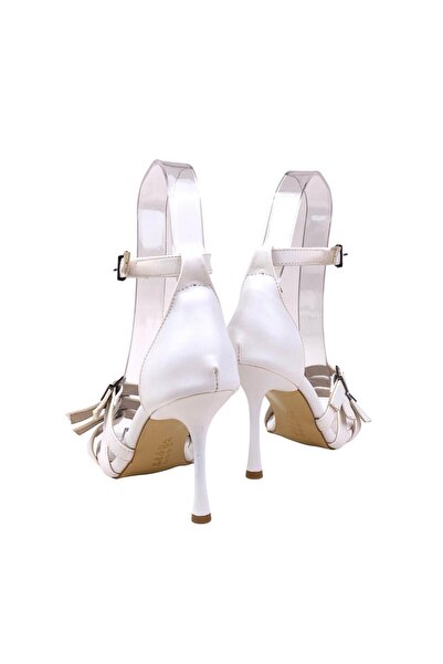 bescobel Women's Efyam White 3-Buckle Bathed Ankle Lacing Evening Dress Shoes 9 Cm